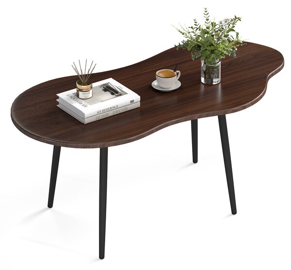 Costway Tavolino da caffè a forma di nuvola con struttura in metallo, Tavolo da tè decorativo in legno per soggiorno ufficio Noce