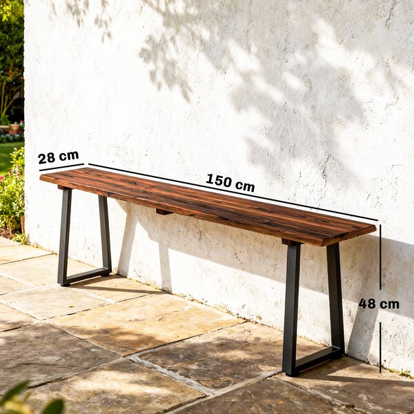 Outsunny Panca da Giardino in Legno Senza Schienale, Gambe Trapezoidali in Acciaio, 2 Posti Effetto Legno, 150x28x48cm, Carbonizzato | Aosom Italy