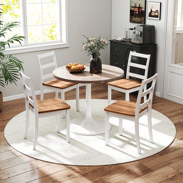 Costway Set di 4 sedie da pranzo in legno schienale alto curvo, Sedie rustiche da cucina stile fattoria per cucina e ristorante Marrone