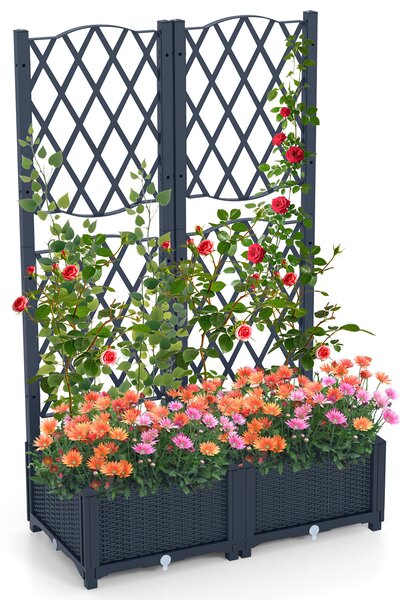 Costway Letto da giardino rialzato con traliccio a reticolo, Fioriera in plastica autoportante per spazi esteriori 76 x 36 x 18 cm Grigio