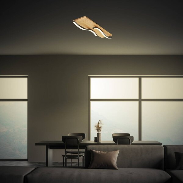 Briloner Plafoniera LED Vinka, 55x14 cm, a 2 luci, color legno