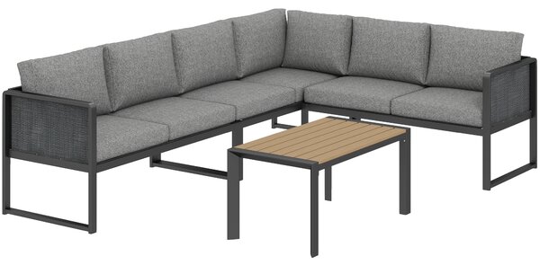 Outsunny Set da giardino angolare modulare 6 persone, divani, tavolino e cuscini, grigio scuro | Aosom Italy