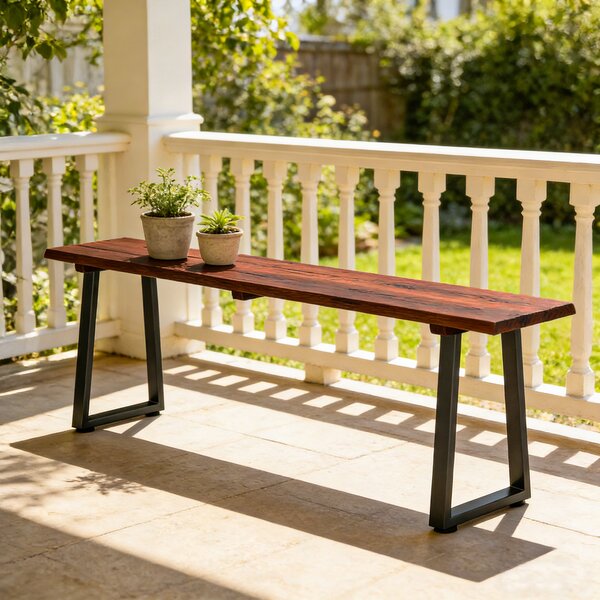 Outsunny Panca da Giardino in Legno Senza Schienale, Gambe Trapezoidali in Acciaio, 2 Posti Effetto Legno, 150x28x48cm, Carbonizzato | Aosom Italy