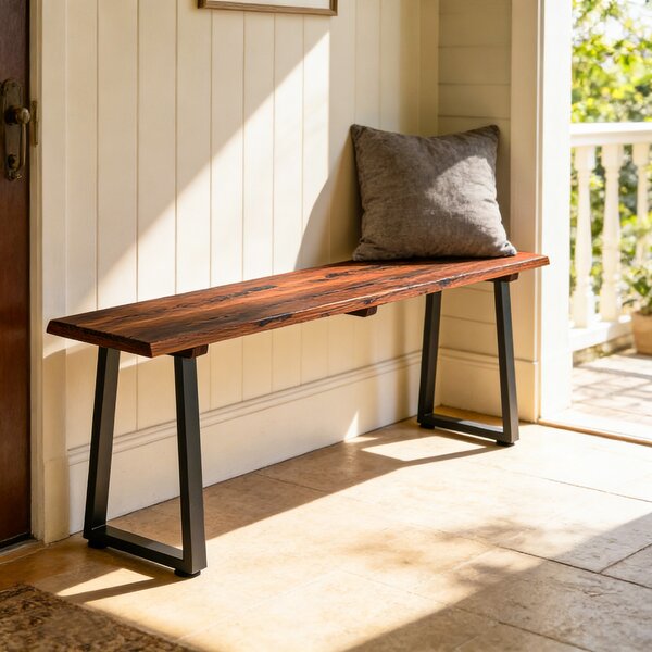 Outsunny Panca da Giardino in Legno Senza Schienale, Gambe Trapezoidali in Acciaio, 2 Posti Effetto Legno, 150x28x48cm, Carbonizzato | Aosom Italy
