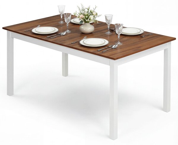 Costway Tavolo da pranzo con gambe in legno di gomma massello, Tavolo rettangolare in stile rustico per sala da pranzo soggiorno Marrone