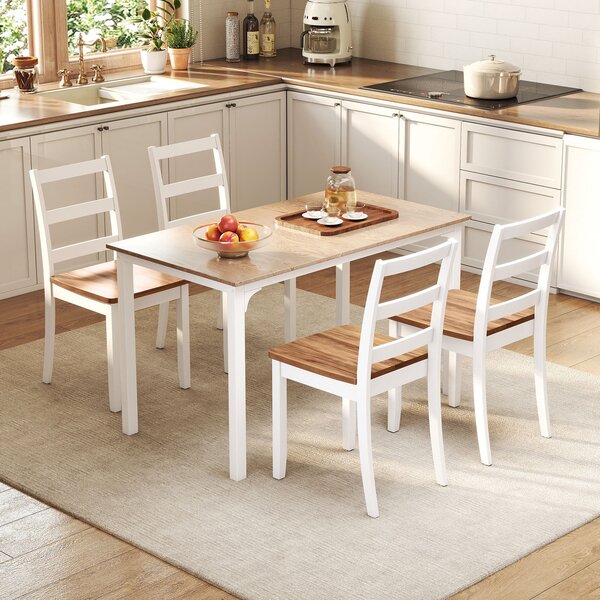 Costway Set di 4 sedie da pranzo in legno schienale alto curvo, Sedie rustiche da cucina stile fattoria per cucina e ristorante Marrone