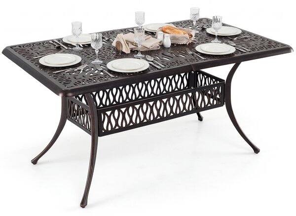 Costway Tavolo da giardino con foro ombrellone da 5,3 cm 151 x 91 x 73 cm, Tavolo da pranzo esterno per patio cortile e bordo piscina Rosso