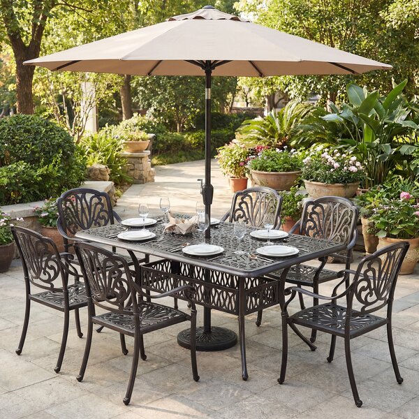 Costway Tavolo da giardino con foro ombrellone da 5,3 cm 151 x 91 x 73 cm, Tavolo da pranzo esterno per patio cortile e bordo piscina Rosso