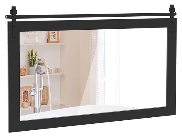 Costway Specchio da parete con cornice in legno massiccio e staffa in metallo, Decorazione da parete in stile rustico Nero