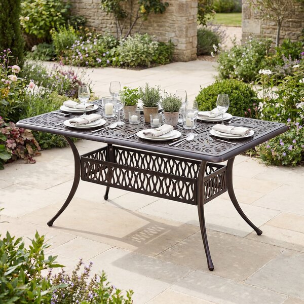 Costway Tavolo da giardino con foro ombrellone da 5,3 cm 151 x 91 x 73 cm, Tavolo da pranzo esterno per patio cortile e bordo piscina Rosso