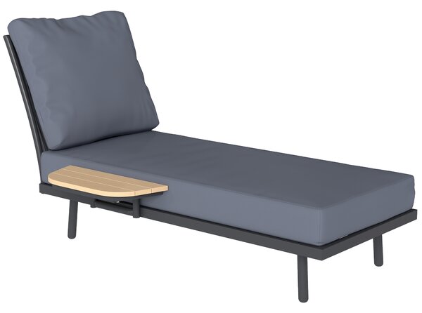 Outsunny Sdraio da Giardino con Cuscini Lavabili in Olefina e Ripiano Laterale, Telaio in Metallo, 58x137x75cm, Grigio | Aosom Italy