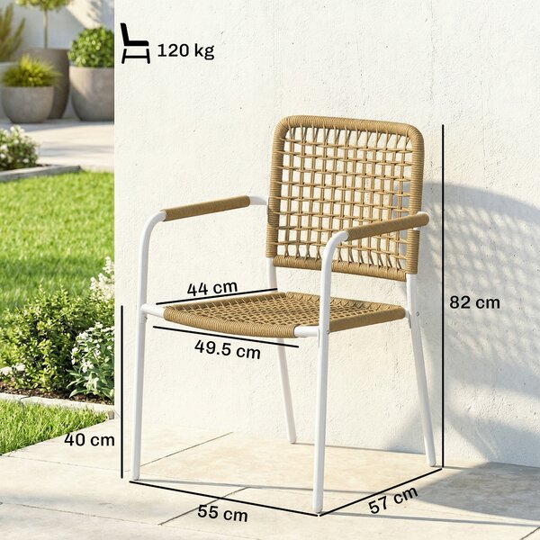 Outsunny Set di 2 Sedie da Giardino Impilabili in Resina Intrecciata con Braccioli e Schienale, 55x57x82cm, Giallo | Aosom Italy