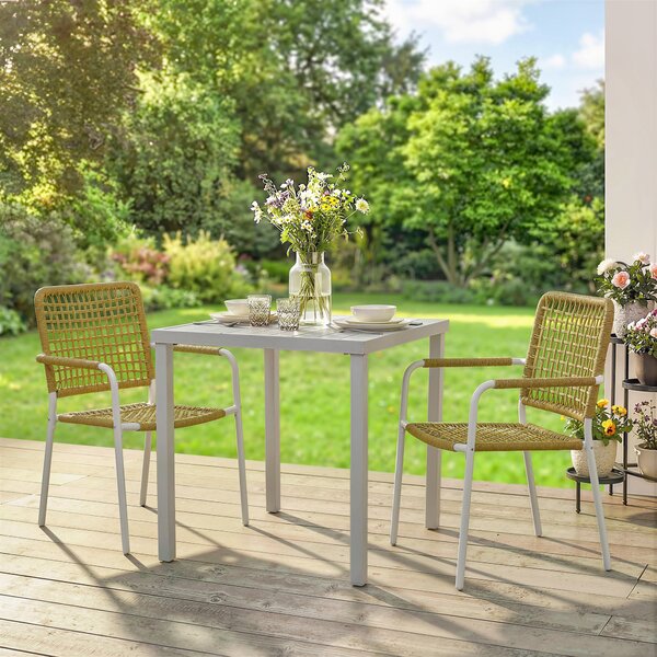 Outsunny Set di 2 Sedie da Giardino Impilabili in Resina Intrecciata con Braccioli e Schienale, 55x57x82cm, Giallo | Aosom Italy