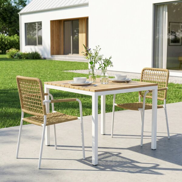 Outsunny Set di 2 Sedie da Giardino Impilabili in Resina Intrecciata con Braccioli e Schienale, 55x57x82cm, Giallo | Aosom Italy