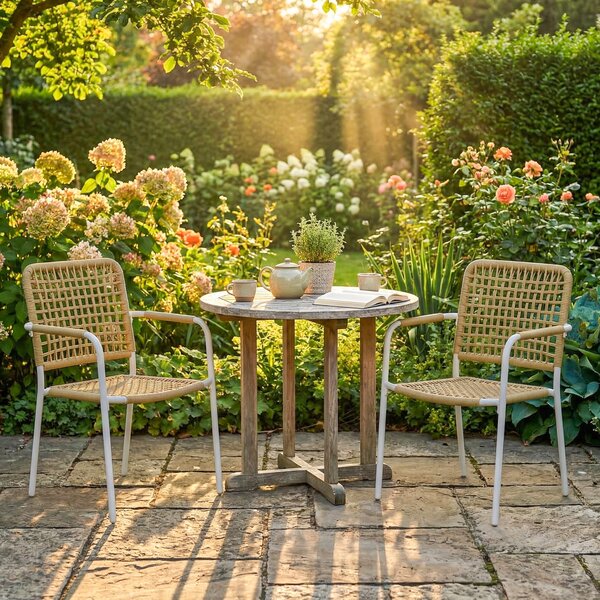 Outsunny Set di 2 Sedie da Giardino Impilabili in Resina Intrecciata con Braccioli e Schienale, 55x57x82cm, Giallo | Aosom Italy