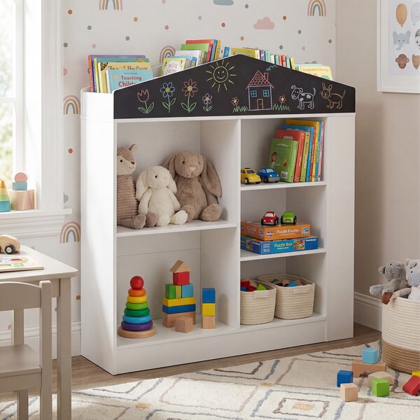 Costway Scaffale portagiochi per bambini giocattoli con 11 scomparti 94 x 30 x 102 cm, Libreria con lavagna per cameretta in legno Bianco