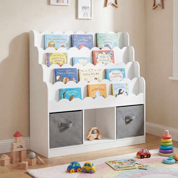 Costway 3 in 1 libreria per bambini con 2 cassetti in tessuto e 3 scomparti aperti, Organizer porta libri per cameretta e asilo nido Bianco