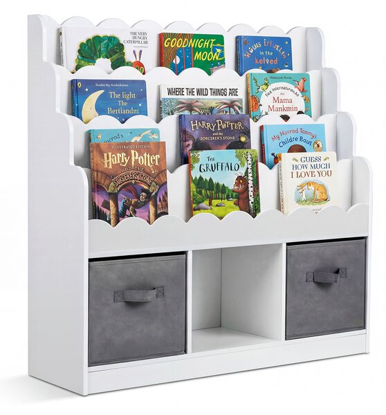 Costway 3 in 1 libreria per bambini con 2 cassetti in tessuto e 3 scomparti aperti, Organizer porta libri per cameretta e asilo nido Bianco