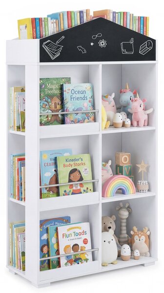Costway Libreria per bambini a forma di graziosa casetta con lavagna, Libreria montessoriana per giocattoli per cameretta soggiorno Bianco