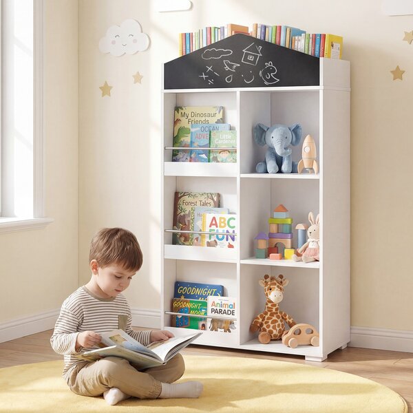 Costway Libreria per bambini a forma di graziosa casetta con lavagna, Libreria montessoriana per giocattoli per cameretta soggiorno Bianco