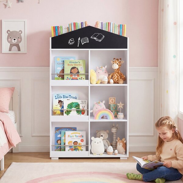 Costway Libreria per bambini a forma di graziosa casetta con lavagna, Libreria montessoriana per giocattoli per cameretta soggiorno Bianco