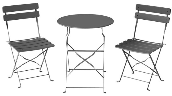 Outsunny Set Bistrot da Giardino 3 Pezzi Tavolo e 2 Sedie Pieghevoli a Doghe Doppia Protezione Antiruggine Nero | Aosom Italy