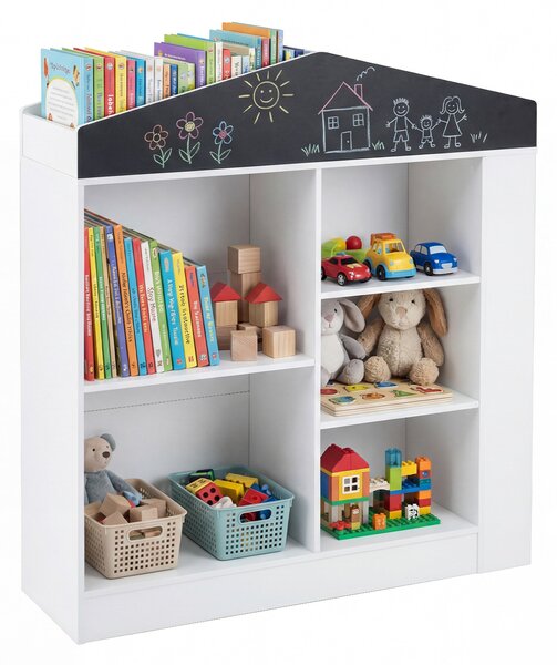 Costway Scaffale portagiochi per bambini giocattoli con 11 scomparti 94 x 30 x 102 cm, Libreria con lavagna per cameretta in legno Bianco