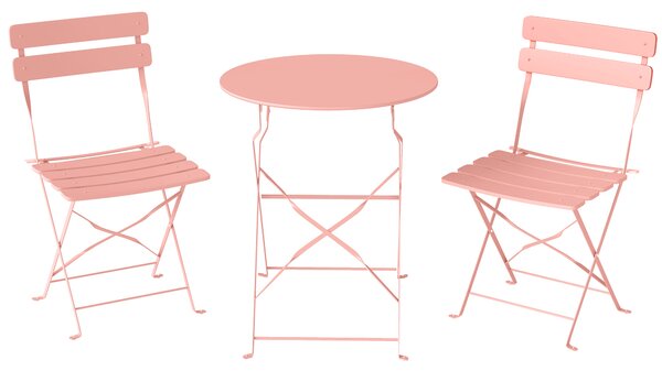 Outsunny Set Bistrot da Giardino 3 Pezzi Tavolo e 2 Sedie Pieghevoli a Doghe Doppia Protezione Antiruggine Rosa | Aosom Italy