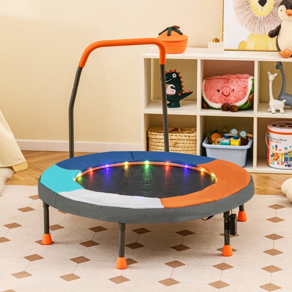 Costway Trampolino mini per bambini 90 cm con luci da interno ed esterno, Trampolino fitness con maniglia per bambini 3+ anni Arancio