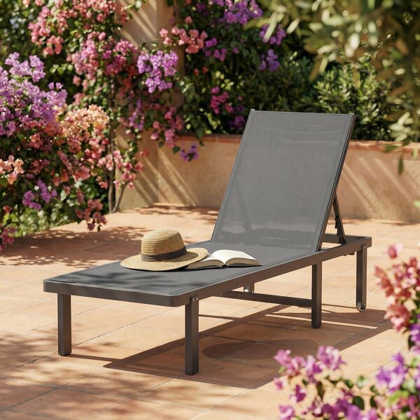 Outsunny Lettino Prendisole da Giardino con Ruote Reclinabile a 4 Posizioni e Textilene 530g/m² Grigio Scuro | Aosom Italy