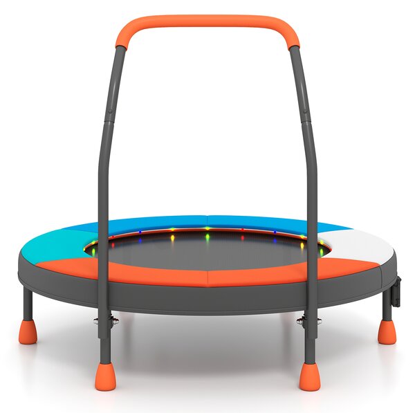 Costway Trampolino mini per bambini 90 cm con luci da interno ed esterno, Trampolino fitness con maniglia per bambini 3+ anni Blu