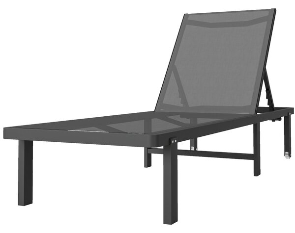 Outsunny Lettino Prendisole da Giardino con Ruote Reclinabile a 4 Posizioni e Textilene 530g/m² Grigio Scuro | Aosom Italy