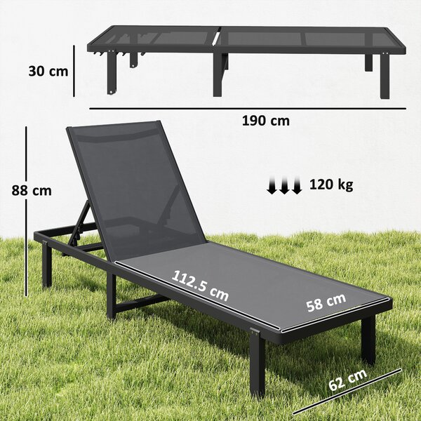 Outsunny Lettino Prendisole da Giardino con Ruote Reclinabile a 4 Posizioni e Textilene 530g/m² Grigio Scuro | Aosom Italy