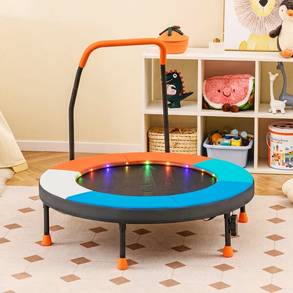 Costway Trampolino mini per bambini 90 cm con luci da interno ed esterno, Trampolino fitness con maniglia per bambini 3+ anni Blu