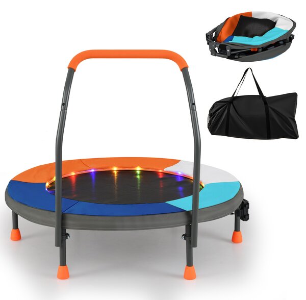 Costway Trampolino mini per bambini 90 cm con luci da interno ed esterno, Trampolino fitness con maniglia per bambini 3+ anni Arancio