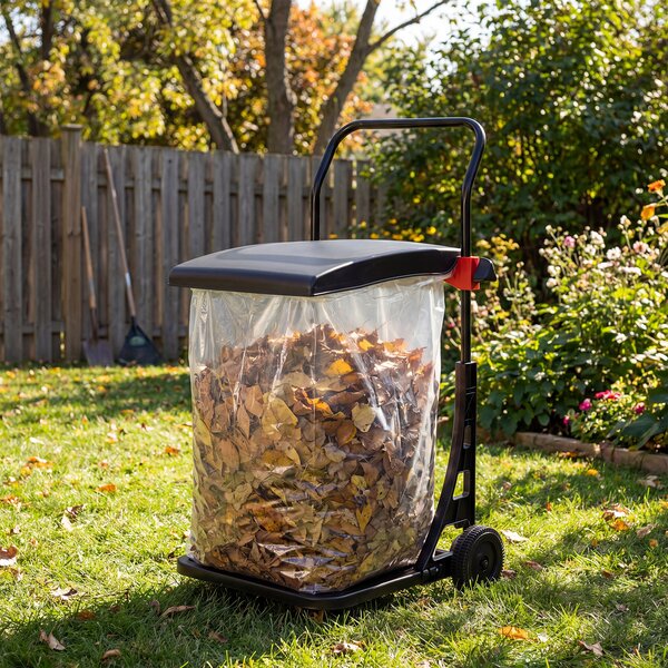 Costway Carrello portasacco immondizia da giardino con ruote coperchio, Carriola per foglie rifiuti raccolta differenziata Nero