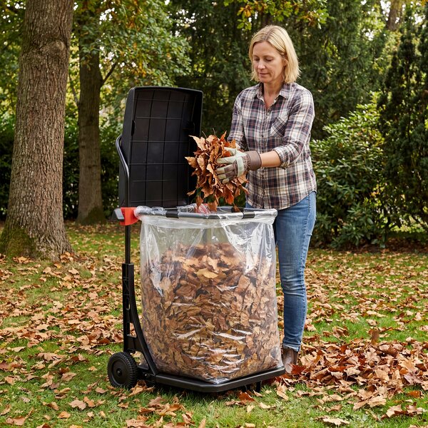 Costway Carrello portasacco immondizia da giardino con ruote coperchio, Carriola per foglie rifiuti raccolta differenziata Nero