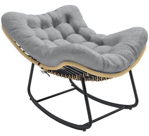 Outsunny Poltrona a dondolo in rattan sdraio da giardino con cuscino spesso, dondolo da giardino fino a 120 kg Interni ed Esterni 87 x 110 x 70 cm Grigio | Aosom Italy