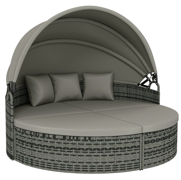 Outsunny Lettino prendisole rotondo, letto da giardino esterno modulabile 3 pz in resina intrecciata con tenda parasole retraibile, grigio chiaro | Aosom Italy