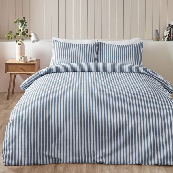 Biancheria da letto singola in flanella blu 135x200 cm Stripe - Catherine Lansfield