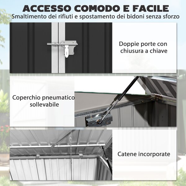 Outsunny Capanno Giardino, Organizer Bidoni Spazzatura Orizzontale, Grigio Scuro | Aosom Italy