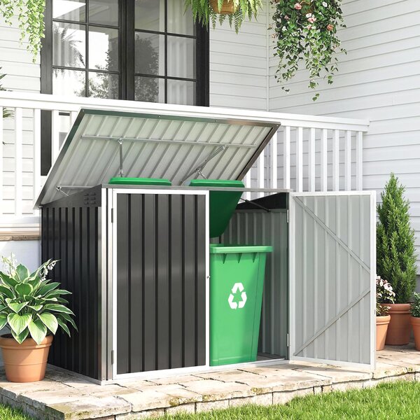 Outsunny Capanno Giardino, Organizer Bidoni Spazzatura Orizzontale, Grigio Scuro | Aosom Italy