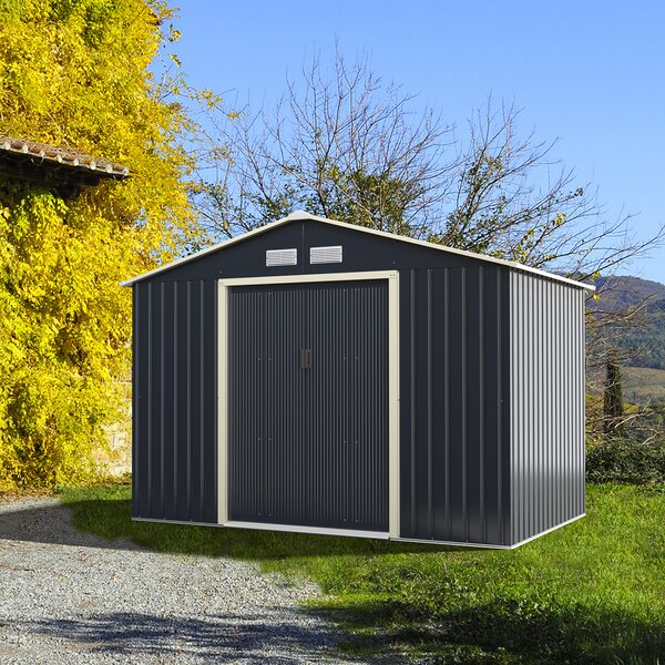 Costway Set capanno degli attrezzi di metallo con 2 kit di estensione abbinato, Casetta da giardino con ante scorrevoli e sfiati