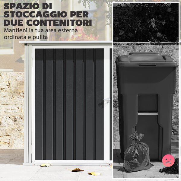 Outsunny Capanno Giardino, Organizer Bidoni Spazzatura Orizzontale, Grigio Scuro | Aosom Italy