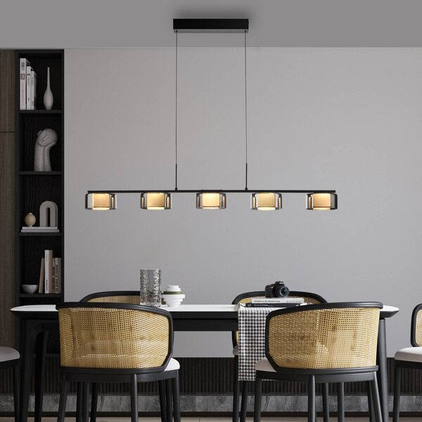 Paul Neuhaus Lampada a sospensione in vetro Rika, dimmerabile, Nero, Soggiorno / Sala da pranzo, Vetro, Moderno, Lampada a sospensione