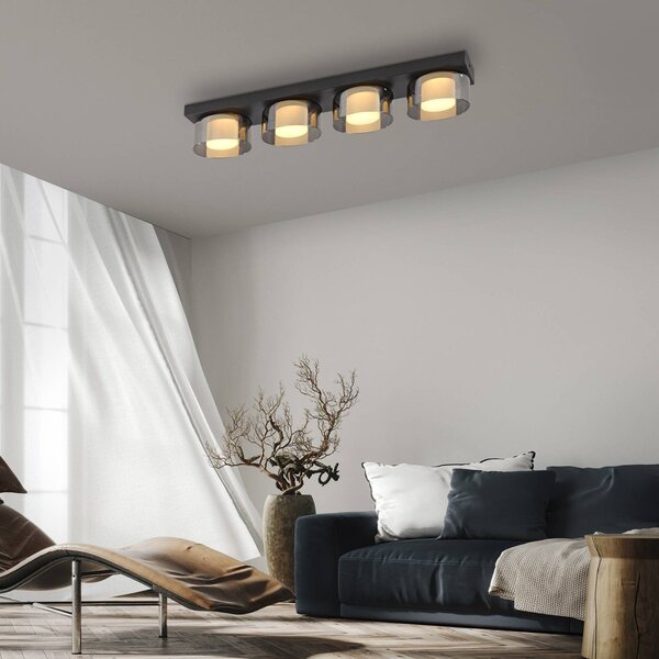 Paul Neuhaus Plafoniera a LED Rika, dimmerabile, Nero, Soggiorno / Sala da pranzo, Vetro, Moderno, Plafoniera LED