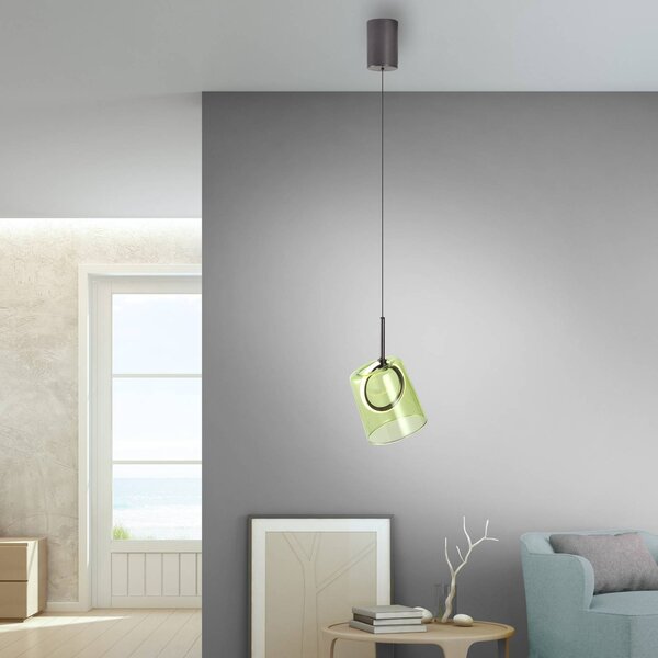 Paul Neuhaus Lampada LED a sospensione Zula, verde, Ø 15 cm, vetro