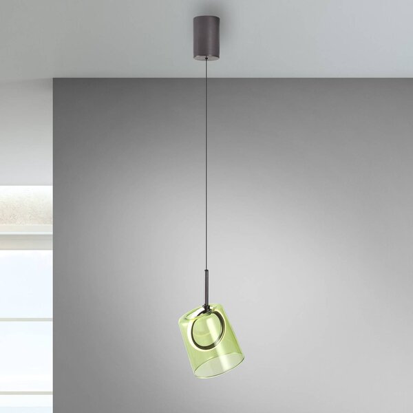 Paul Neuhaus Lampada LED a sospensione Zula, verde, Ø 15 cm, vetro