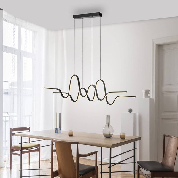 Paul Neuhaus Lampada LED a sospensione Altitude, nero, lunghezza 125 cm dimmerabile, Nero, Soggiorno / Sala da pranzo, Metallo, Moderno