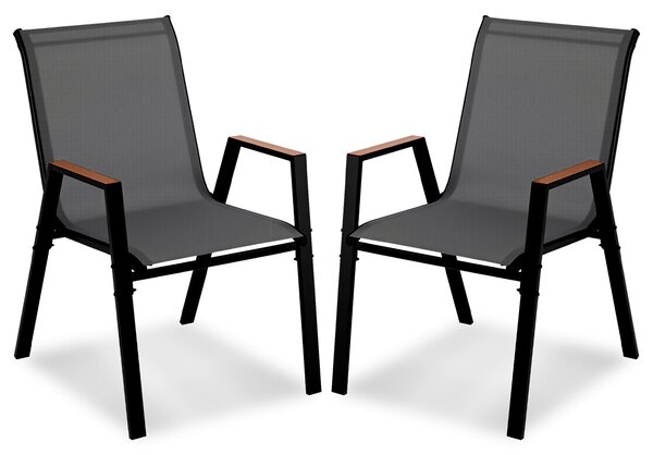 Costway Set di 2 sedie da giardino impilabili in tessuto traspirante e acciaio, Poltrone ergonomiche con braccioli portata 180 kg Nero